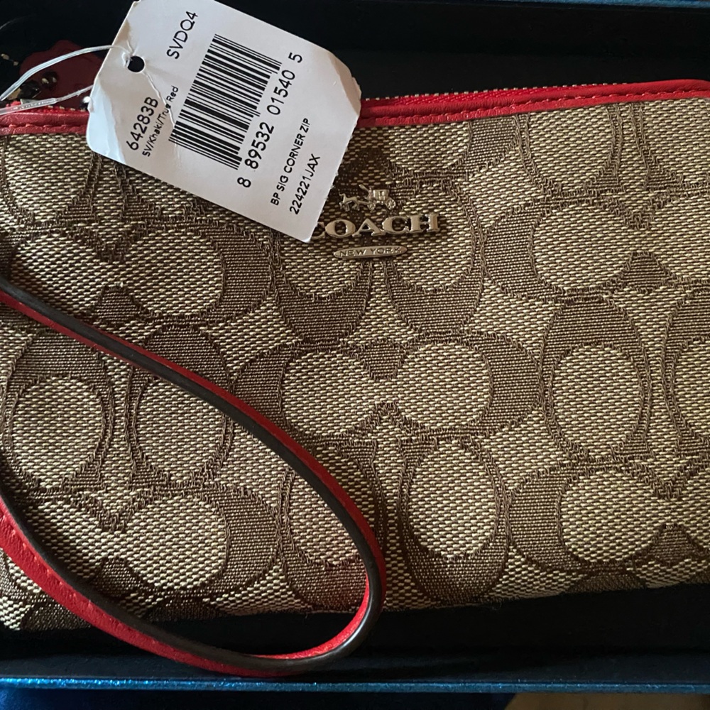 Coach Beige and Red Signature Wristlet